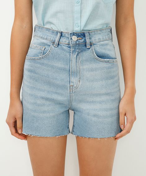short mom jeans cintura alta azul
