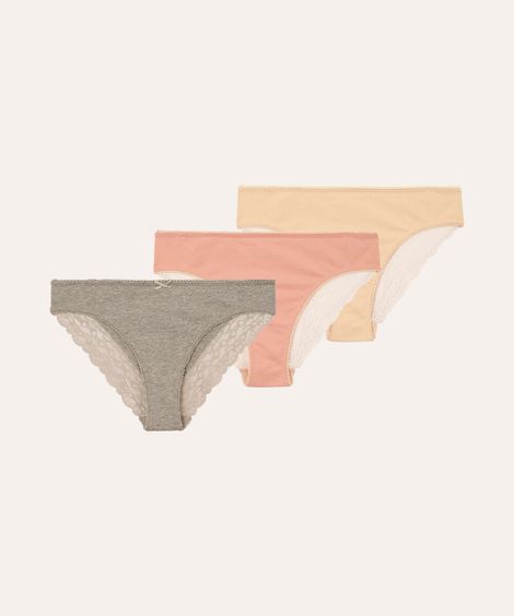 kit de 3 calcinhas biquíni com renda colorida