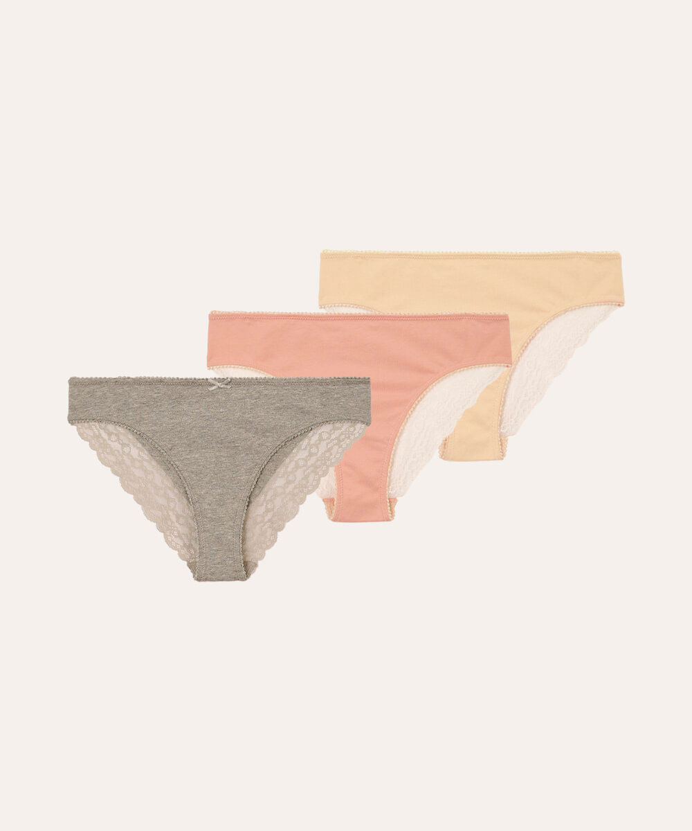 kit de 3 calcinhas biquíni com renda colorida