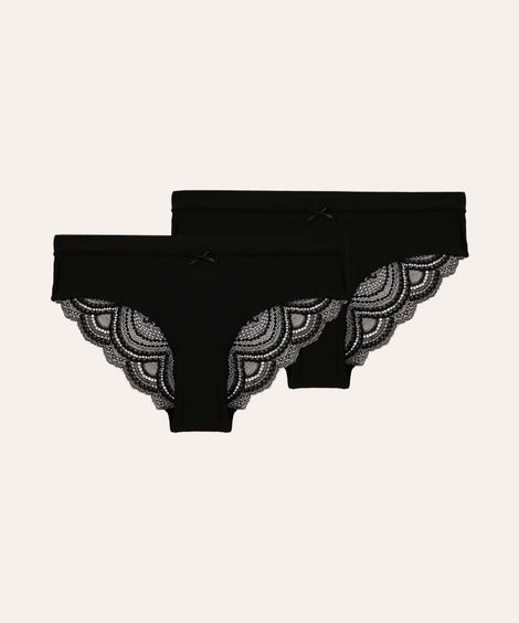 kit de 2 calcinhas caleçon rendada preta