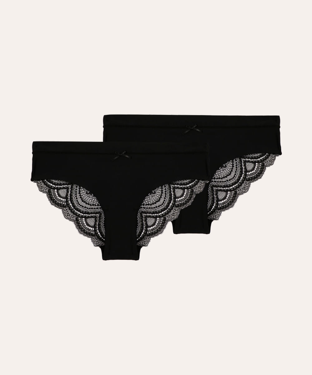 kit de 2 calcinhas caleçon rendada preta