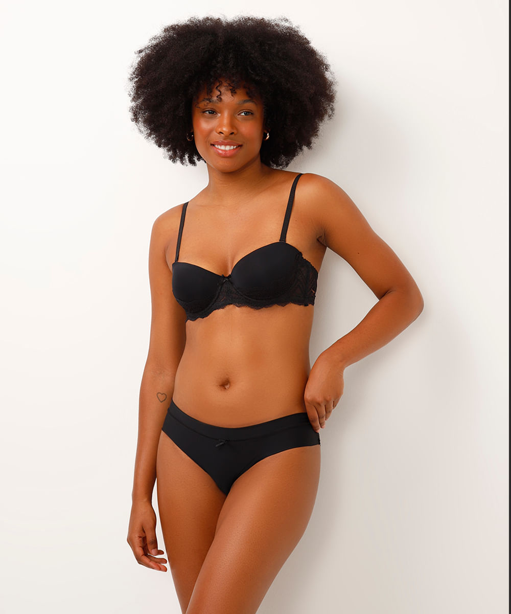 kit de 2 calcinhas caleçon rendada preta