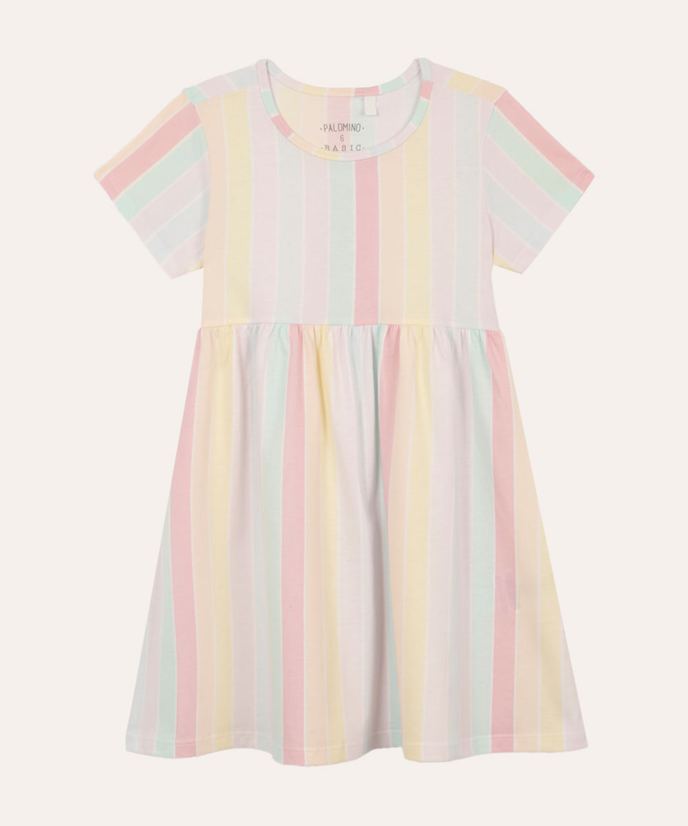 vestido infantil de algodão listrado colorido