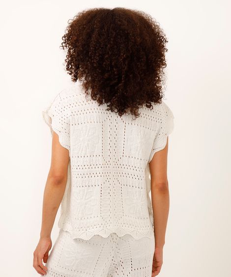camisa oversized de tricot floral off white