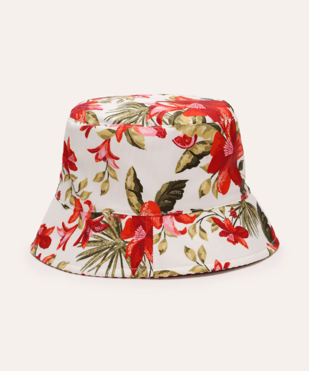 chapéu bucket dupla face floral e listrado colorido
