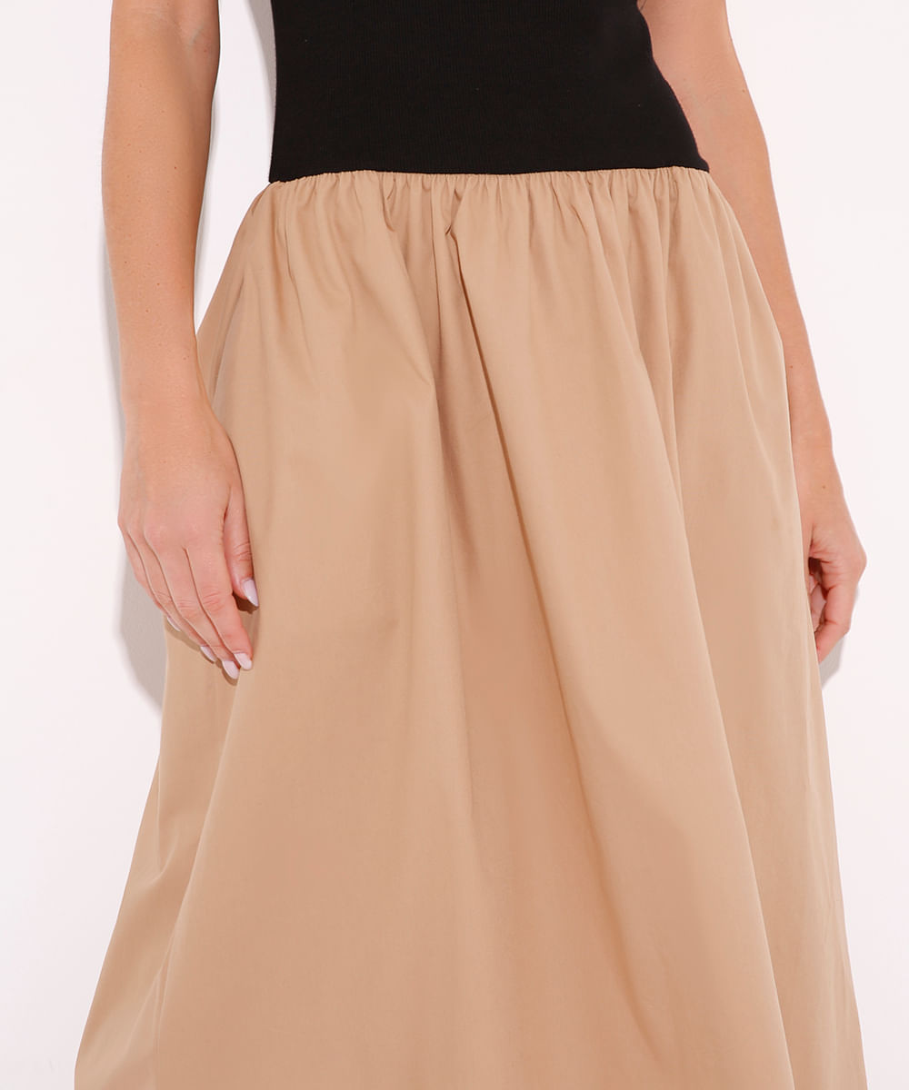 vestido midi de algodão com bolsos mindset bege