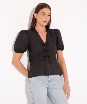 blusa de algodão manga bufante mindset preta