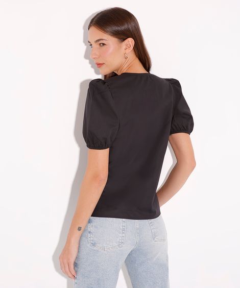 blusa de algodão manga bufante mindset preta