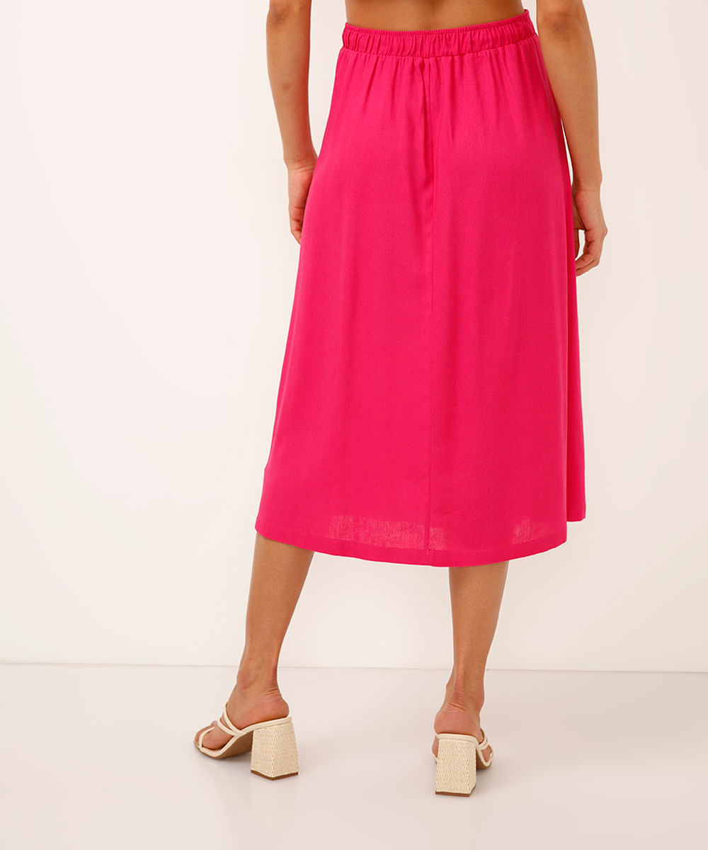 saia midi com linho e amarração rosa