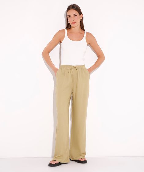 calça reta com linho mindset verde