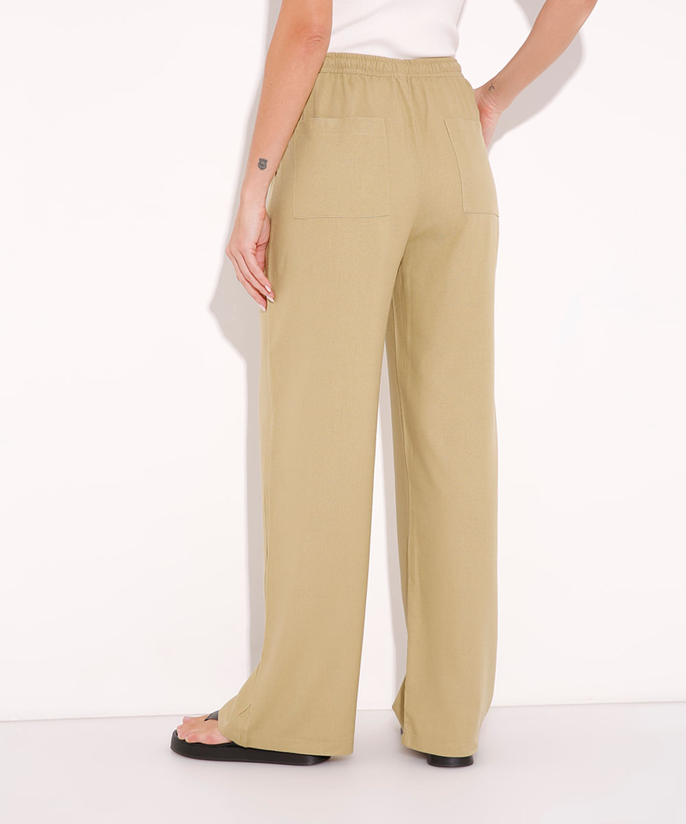calça reta com linho mindset verde