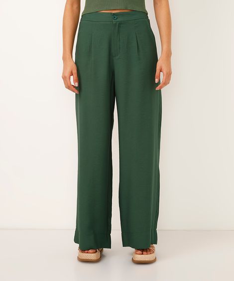 calça wide leg de viscose cintura alta verde