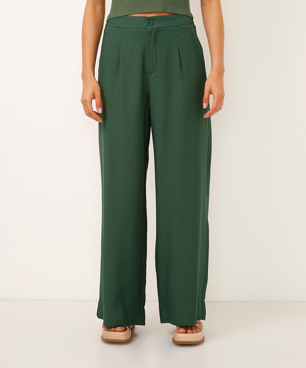 calça wide leg de viscose cintura alta verde