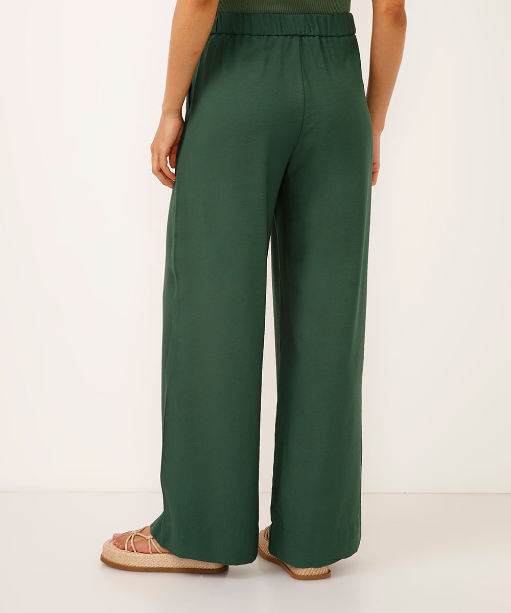 calça wide leg de viscose cintura alta verde