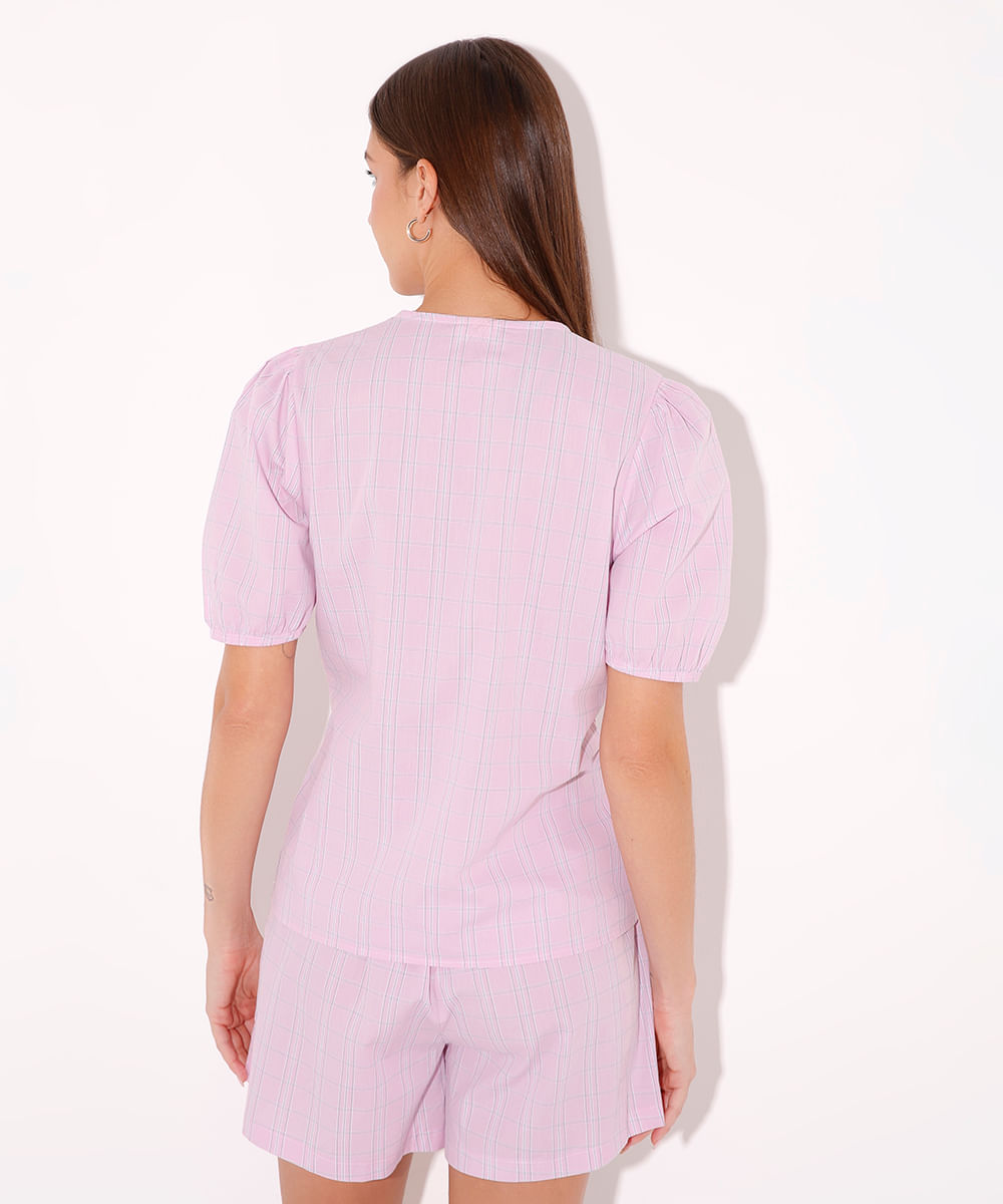 blusa xadrez manga bufante mindset rosa