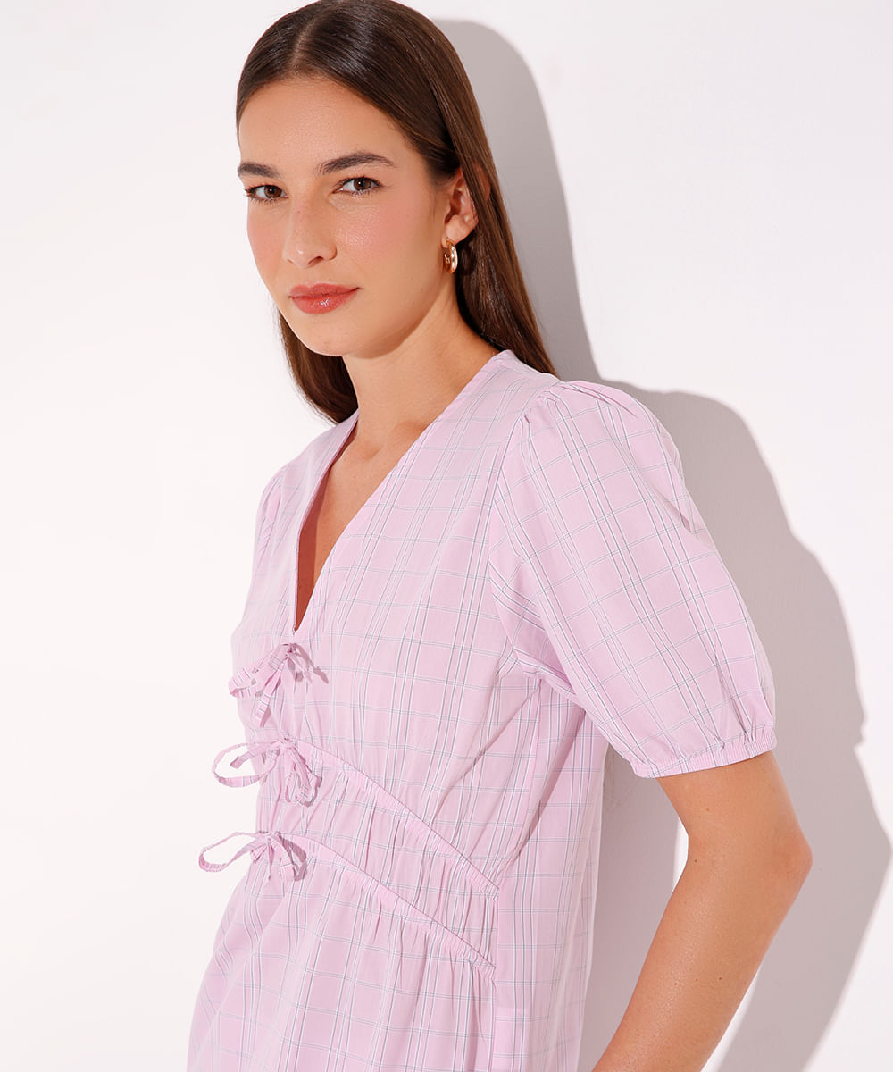 blusa xadrez manga bufante mindset rosa