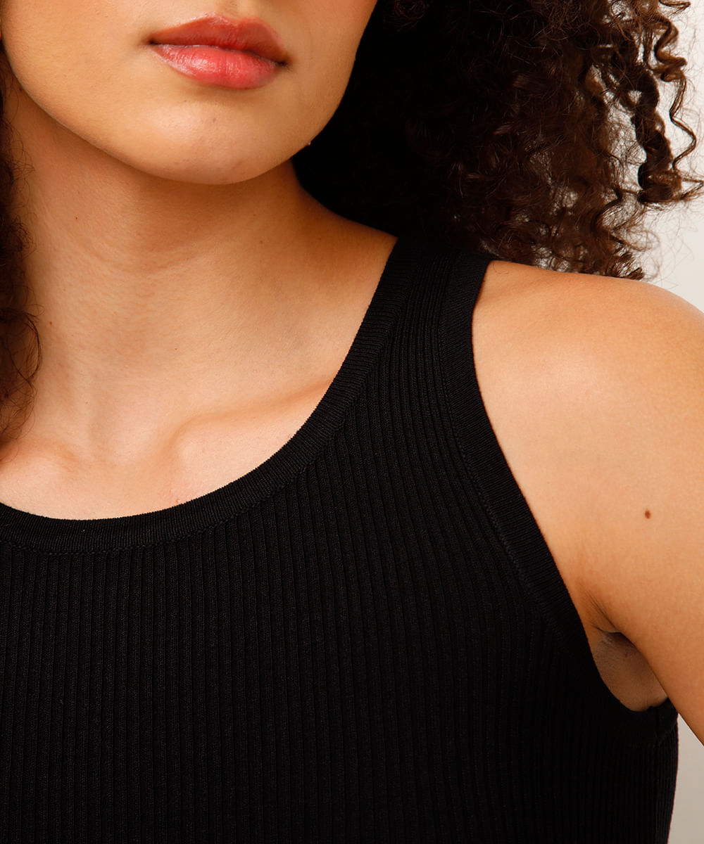 cropped de tricot canelado preto