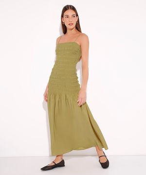 vestido longo de viscose com lastex mindset verde