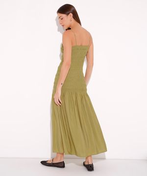 vestido longo de viscose com lastex mindset verde