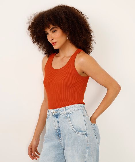 regata de tricot canelada laranja