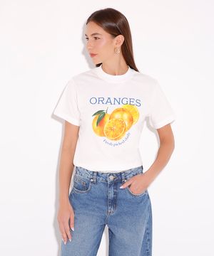 camiseta de algodão manga curta oranges mindset off white