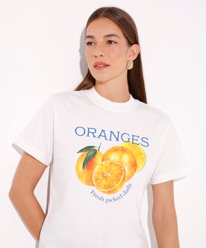 camiseta de algodão manga curta oranges mindset off white