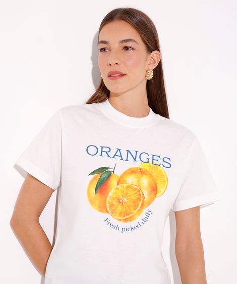 camiseta de algodão manga curta oranges mindset off white
