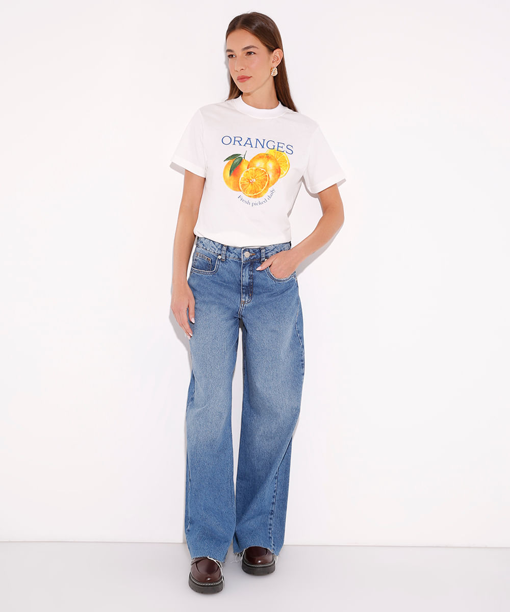 camiseta de algodão manga curta oranges mindset off white