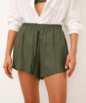 short curto saída de praia de viscose verde