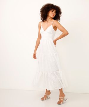 vestido longo texturizado marias off white