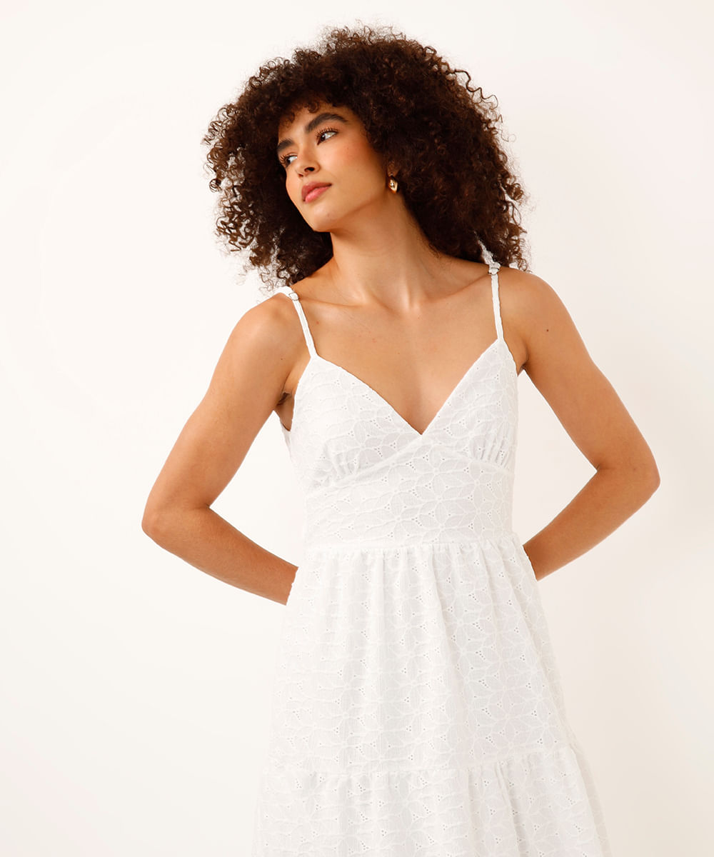 vestido longo texturizado marias off white