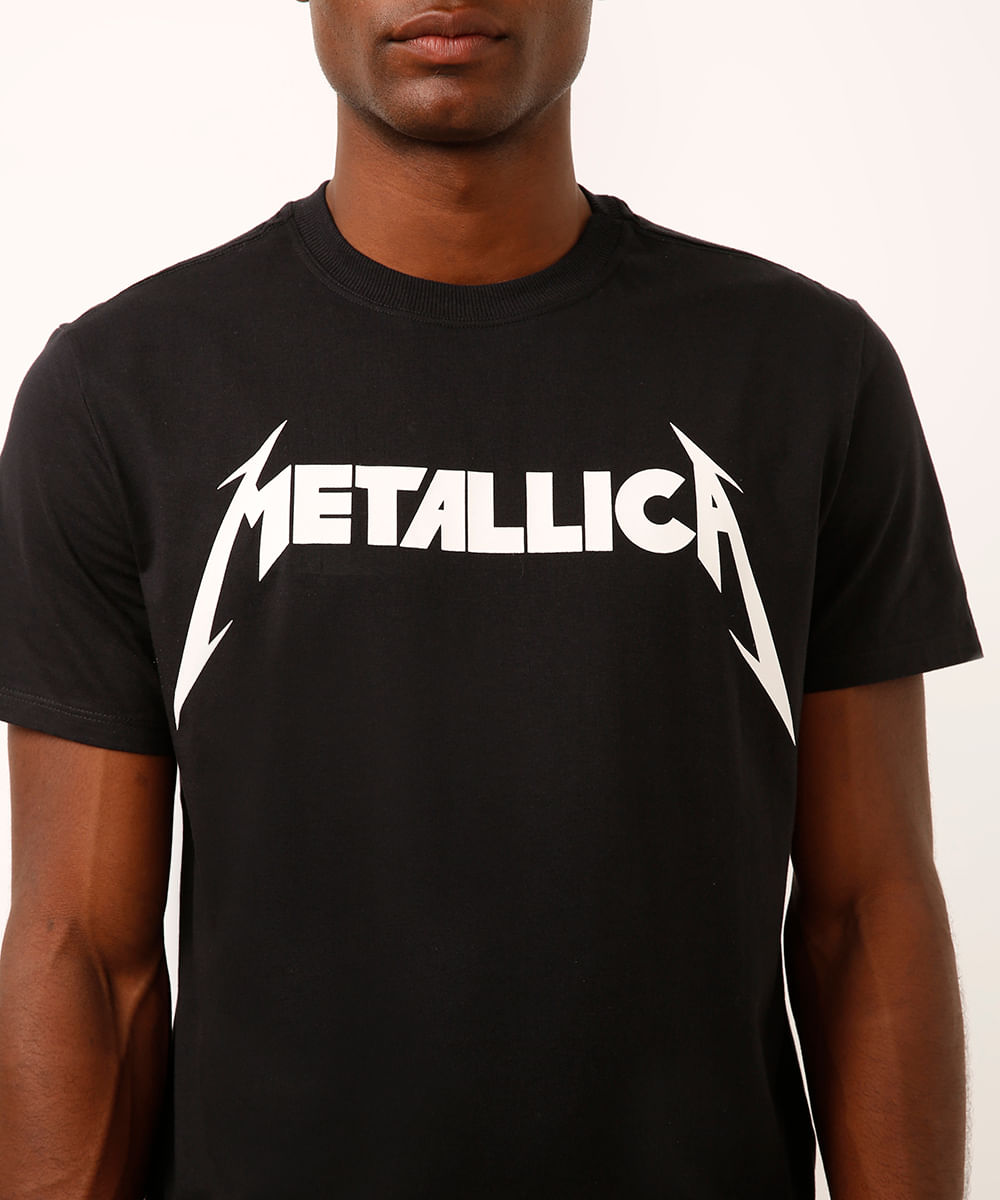camiseta comfort de algodão metallica preta