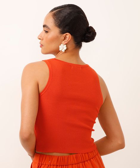cropped de tricot canelado laranja