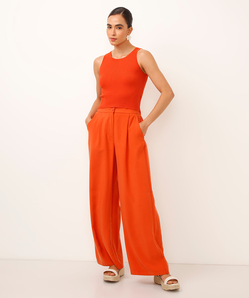 cropped de tricot canelado laranja