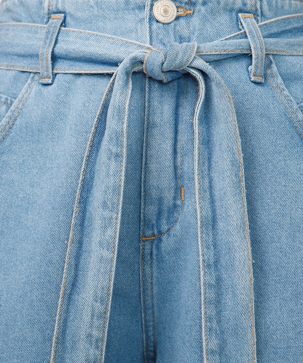 short clochard jeans cintura alta cinto faixa azul
