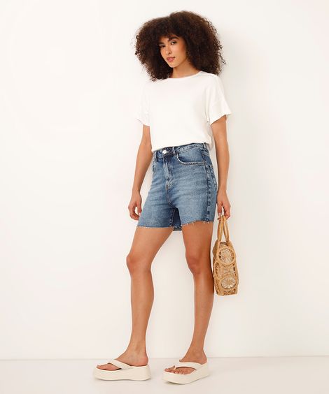 short mom jeans cintura alta azul