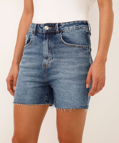 short mom jeans cintura alta azul
