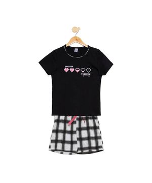 Pijama Short Doll Menina Em Algodão Estampa Game Luna Cuore Preto