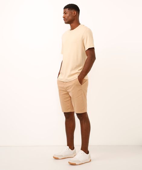 bermuda reta de sarja com bolsos chino bege