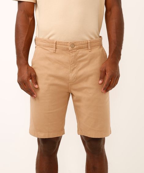 bermuda reta de sarja com bolsos chino bege