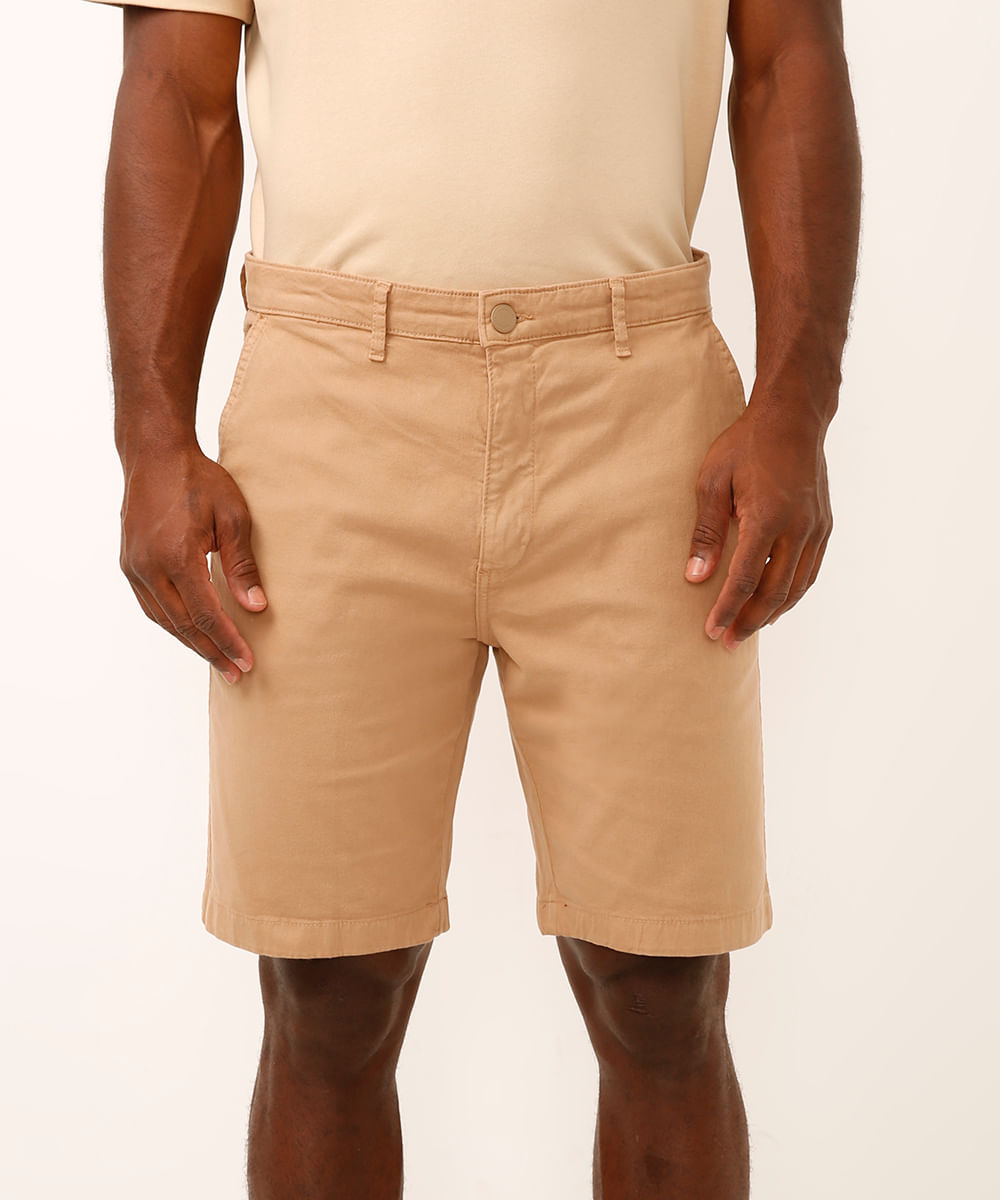 bermuda reta de sarja com bolsos chino bege