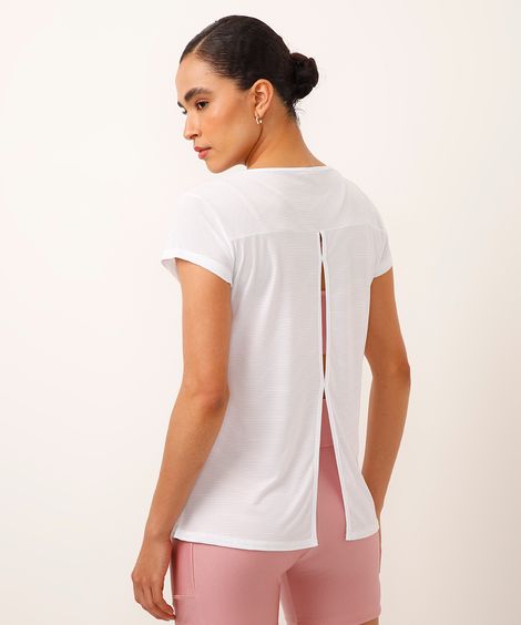 blusa esportiva canelada com recorte nas costas branca