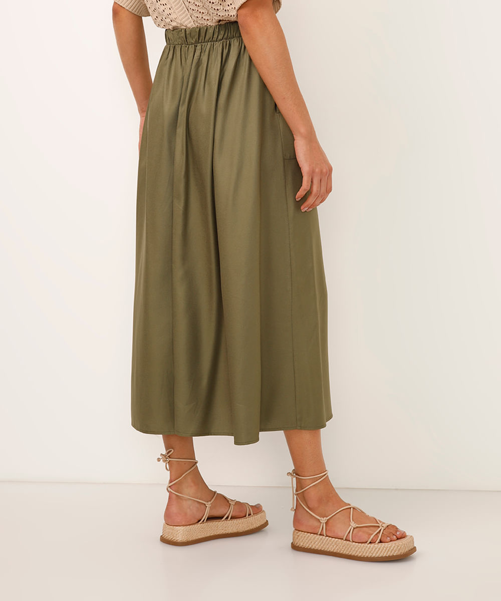 saia midi godê de viscose com fenda cintura alta verde