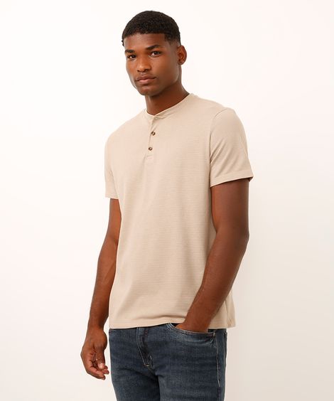 camiseta comfort de algodão texturizada bege