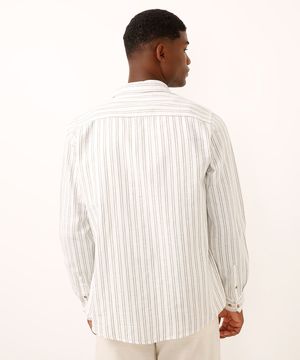 camisa comfort com linho listrada off white