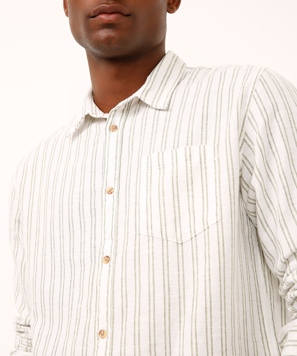 camisa comfort com linho listrada off white