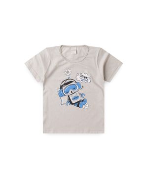 Pijama Verão Menino Infantil Cinza Camiseta e Bermuda Robô Sonolento Molekada