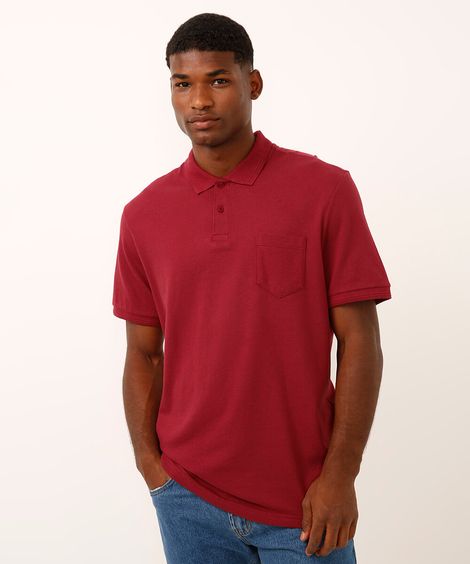 polo básica tradicional piquet com bolso vinho