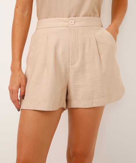 short curto de alfaiataria com pregas - areia