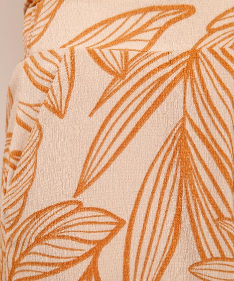 calça wide leg texturizada folhagem bege